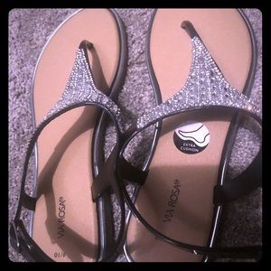 via rosa Shoes - NWOT Via Rosa Sandals with gems and black straps via rosa Shoes - NWOT Via Rosa Sandals with gems and black straps